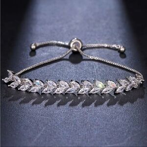 Marquise Simulated Diamond Bolo Tennis Bracelet 18K White Gold Plated NWT